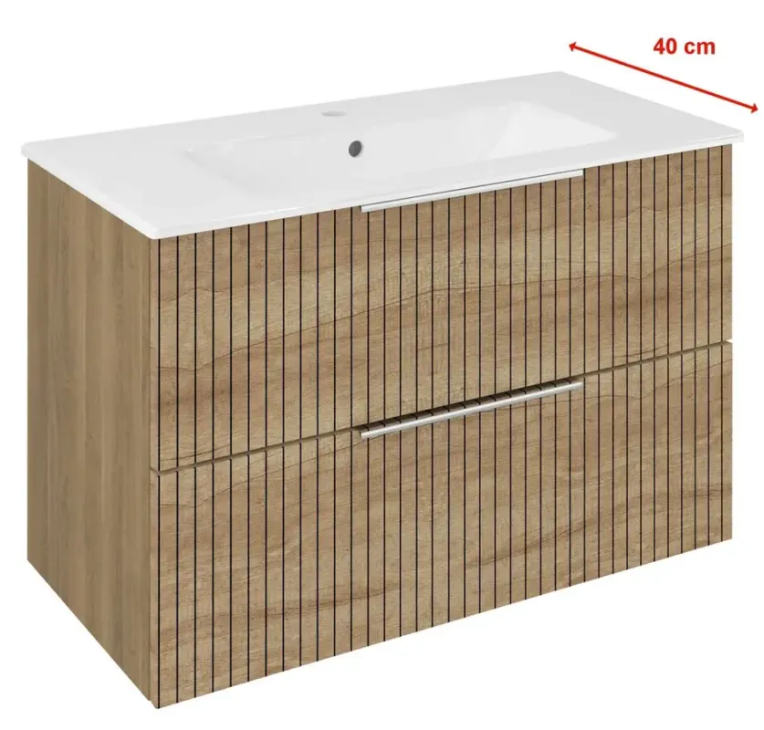 Aanbieding Sapho Cirasa Compact wastafel onderkast met ribbelfront 78x39x54cm eiken