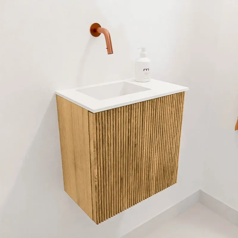 Shop Nu Mondiaz Joya 40cm toiletmeubel oak met wastafel faye links zonder kraangat talc