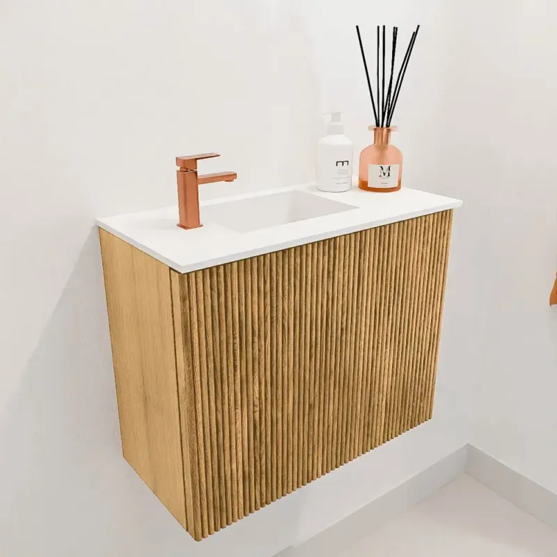 Favoriet Mondiaz Joya 50cm toiletmeubel oak met wastafel faye links 1 kraangat talc
