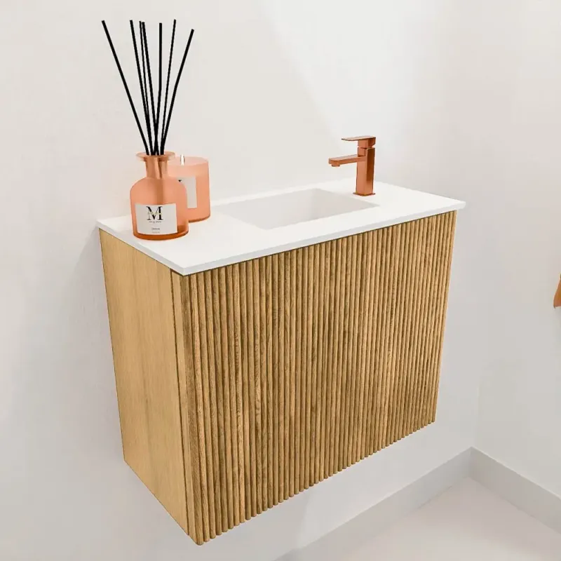 Mondiaz Joya 50cm toiletmeubel oak met wastafel faye rechts 1 kraangat talc Rechtstreeks Van De Fabrikant