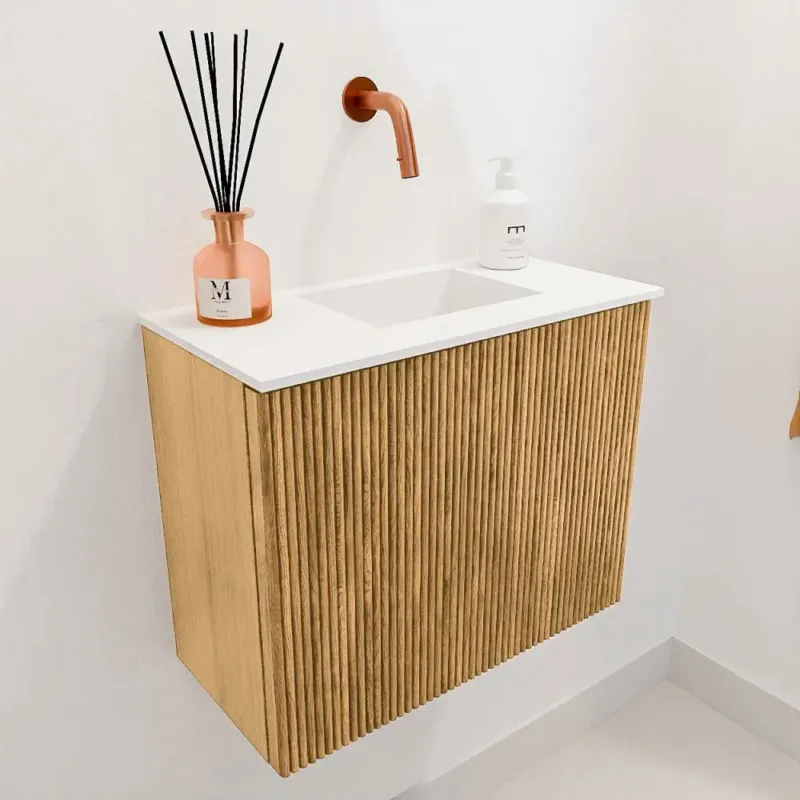 Favoriet Mondiaz Joya 50cm toiletmeubel oak met wastafel faye rechts zonder kraangat talc