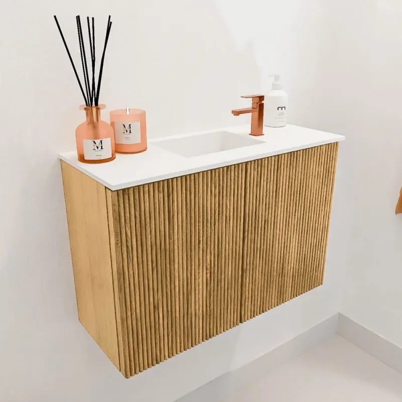 Superprijs Mondiaz Joya 60cm toiletmeubel oak met wastafel faye midden 1 kraangat talc