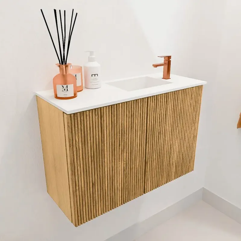Laatste Kans Mondiaz Joya 60cm toiletmeubel oak met wastafel faye rechts 1 kraangat talc