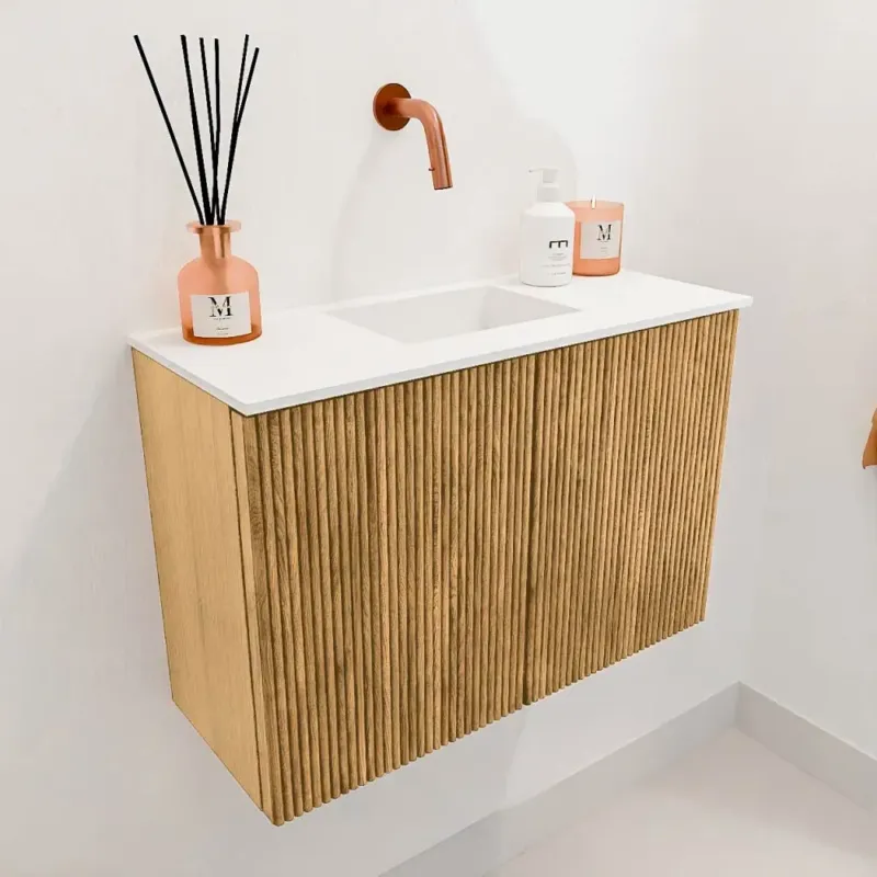 Exclusieve Aanbieding Mondiaz Joya 60cm toiletmeubel oak met wastafel faye midden zonder kraangat talc
