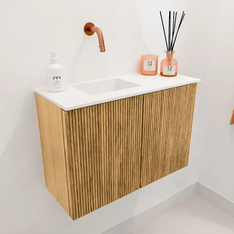 Mondiaz Joya 60cm toiletmeubel oak met wastafel faye links zonder kraangat talc Exclusieve Aanbieding