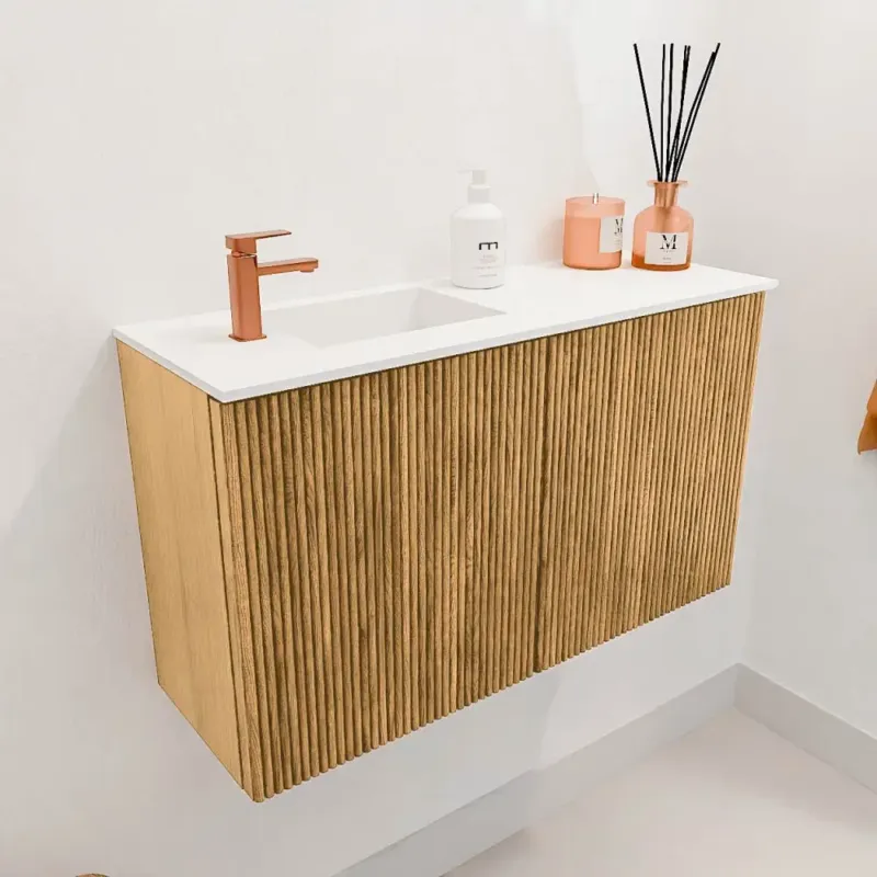 Mondiaz Joya 70cm toiletmeubel oak met wastafel faye links 1 kraangat talc Beperkt Aanbod