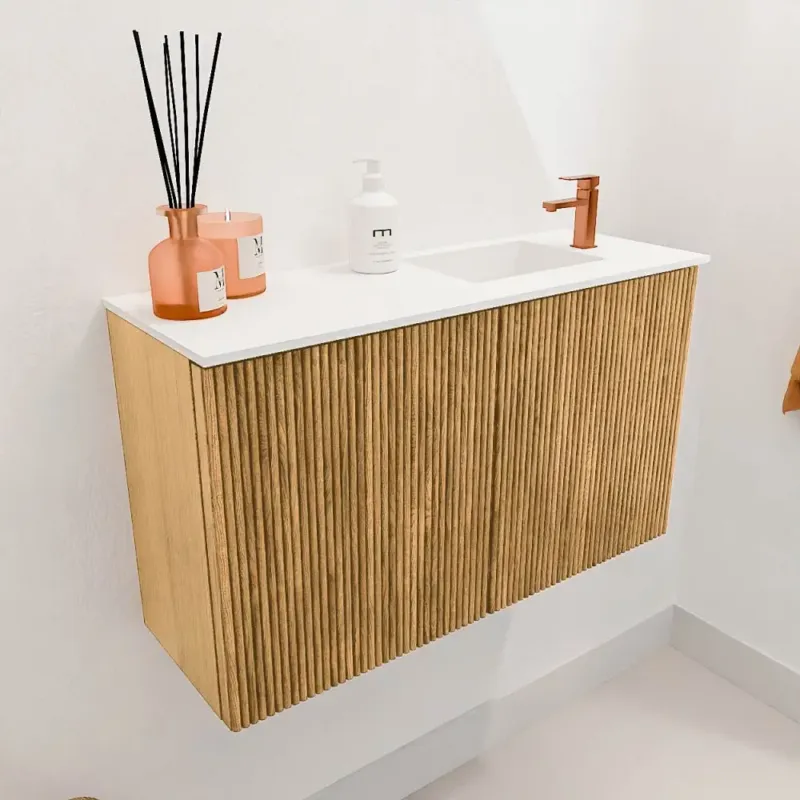 Mondiaz Joya 70cm toiletmeubel oak met wastafel faye rechts 1 kraangat talc Populair