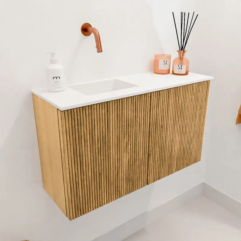 Mondiaz Joya 70cm toiletmeubel oak met wastafel faye links zonder kraangat talc Koop Online