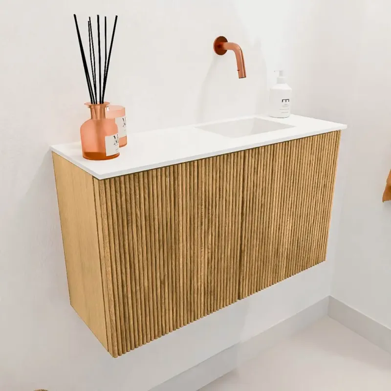 Mondiaz Joya 70cm toiletmeubel oak met wastafel faye rechts zonder kraangat talc Meest Verkocht