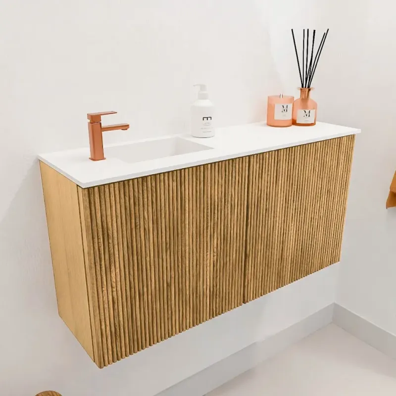 Mondiaz Joya 80cm toiletmeubel oak met wastafel faye links 1 kraangat talc Meest Verkocht