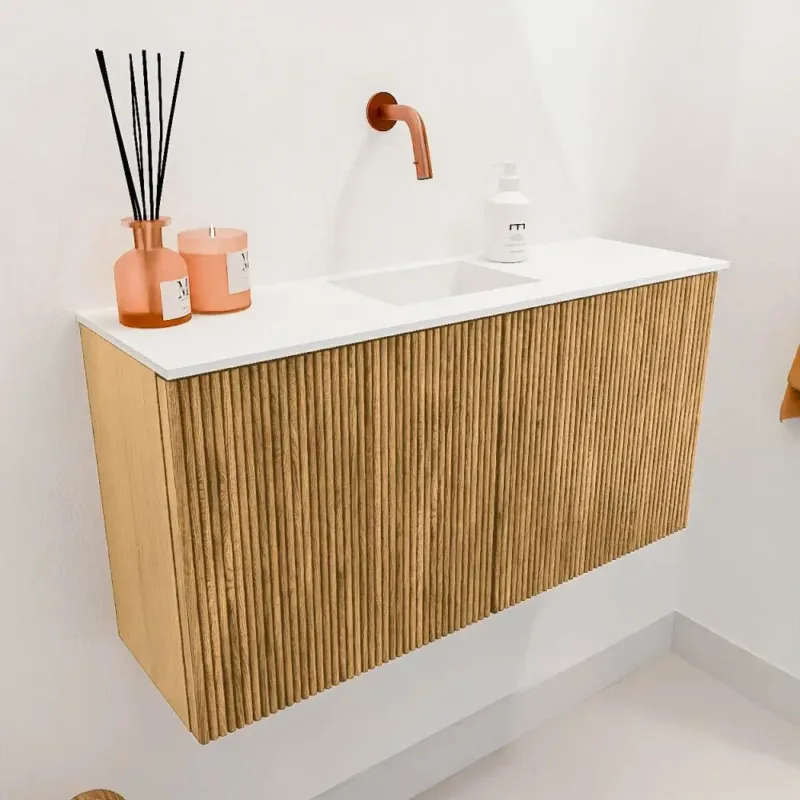 Mondiaz Joya 80cm toiletmeubel oak met wastafel faye midden zonder kraangat talc Beperkt Aanbod