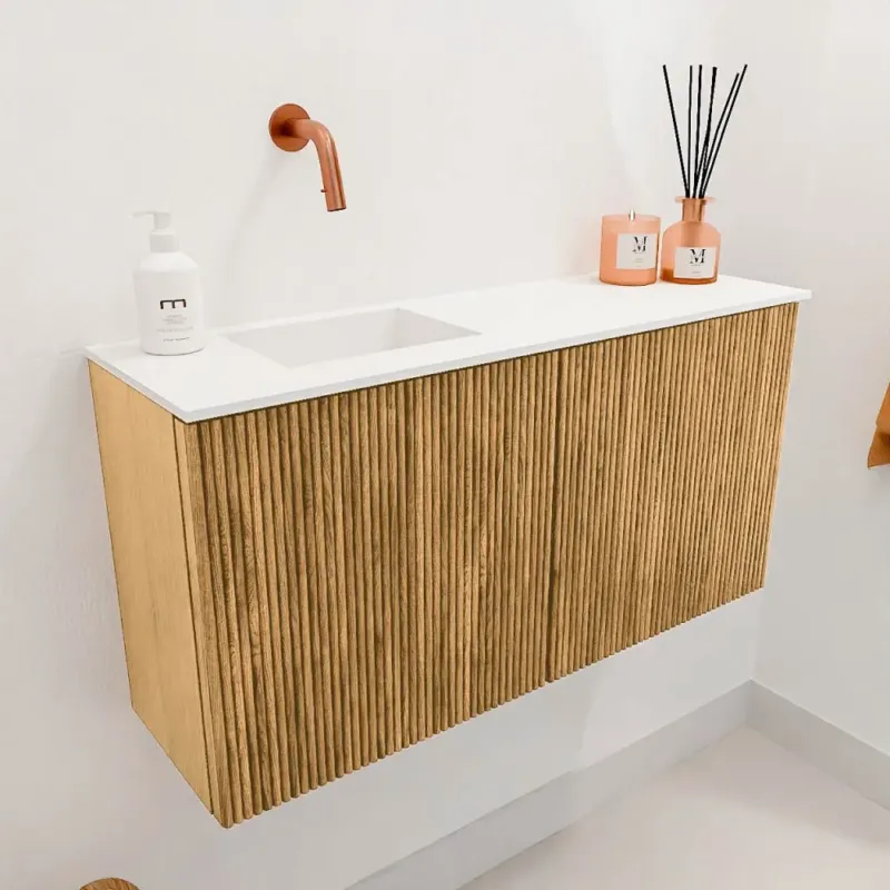 Mondiaz Joya 80cm toiletmeubel oak met wastafel faye links zonder kraangat talc Express Levering