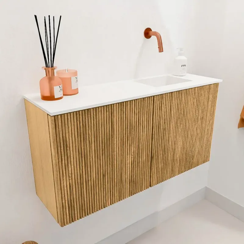Beste Prijs Mondiaz Joya 80cm toiletmeubel oak met wastafel faye rechts zonder kraangat talc