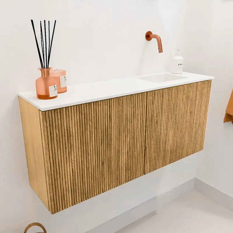 Must-Have Mondiaz Joya 90cm toiletmeubel oak met wastafel faye rechts zonder kraangat talc