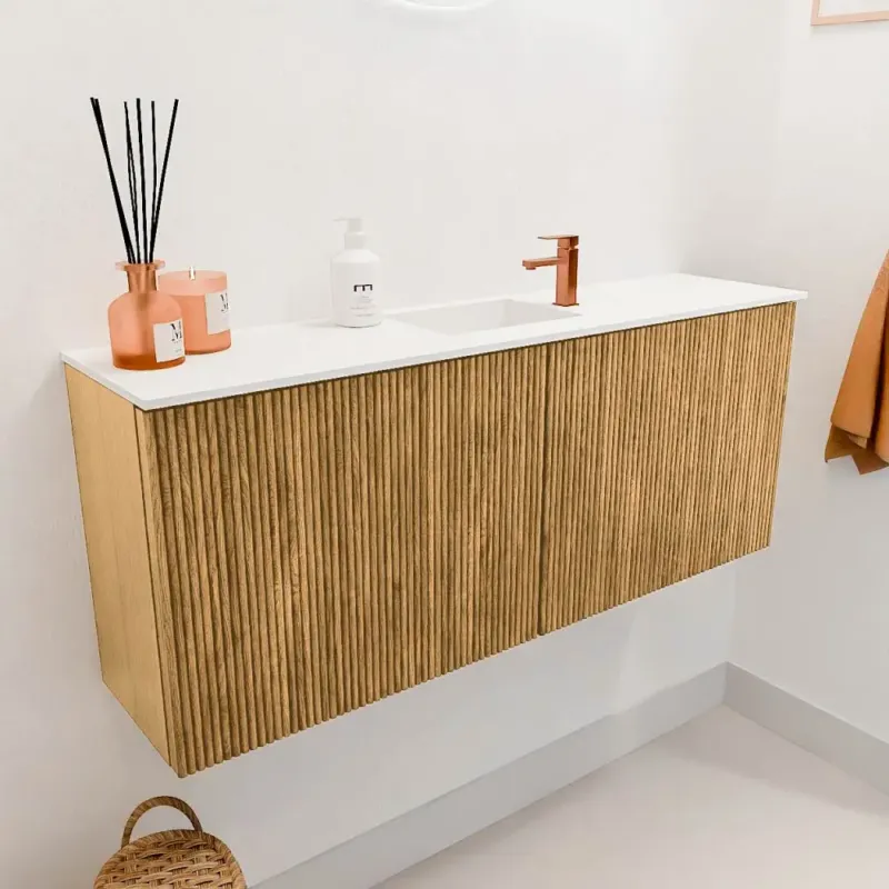 Mondiaz Joya 100cm toiletmeubel oak met wastafel faye midden 1 kraangat talc Koop Vandaag