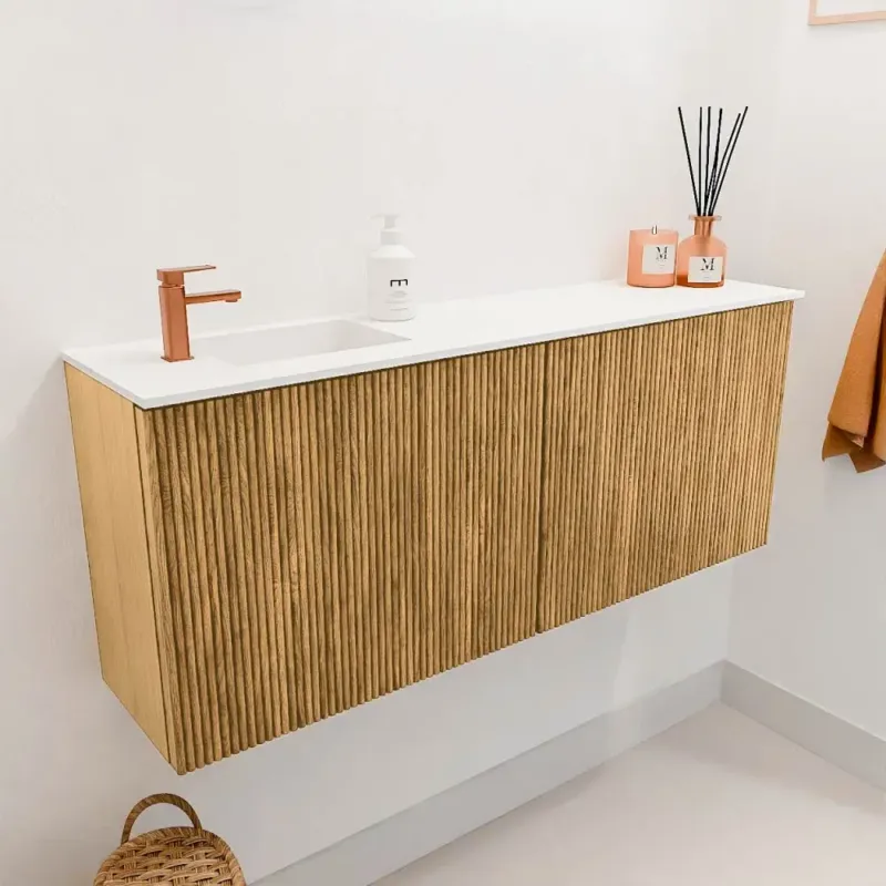 Beste Prijs Mondiaz Joya 100cm toiletmeubel oak met wastafel faye links 1 kraangat talc