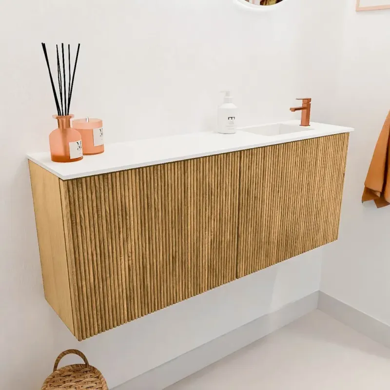 Gecertificeerd Mondiaz Joya 100cm toiletmeubel oak met wastafel faye rechts 1 kraangat talc