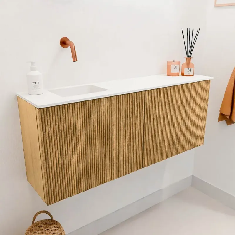 Mondiaz Joya 100cm toiletmeubel oak met wastafel faye links zonder kraangat talc Betrouwbaar