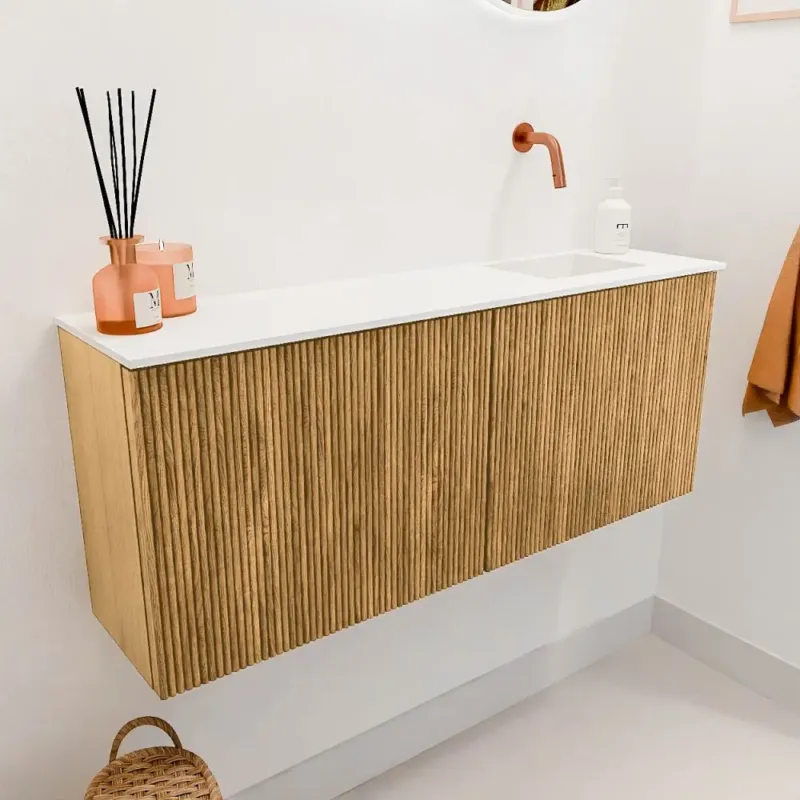 Beste Prijs Mondiaz Joya 100cm toiletmeubel oak met wastafel faye rechts zonder kraangat talc