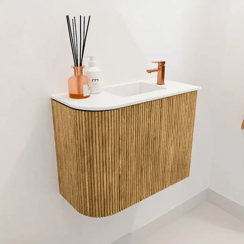 Bestel Nu Mondiaz Joya 50cm toiletmeubel ronding links oak met wastafel faye rechts 1 kraangat talc