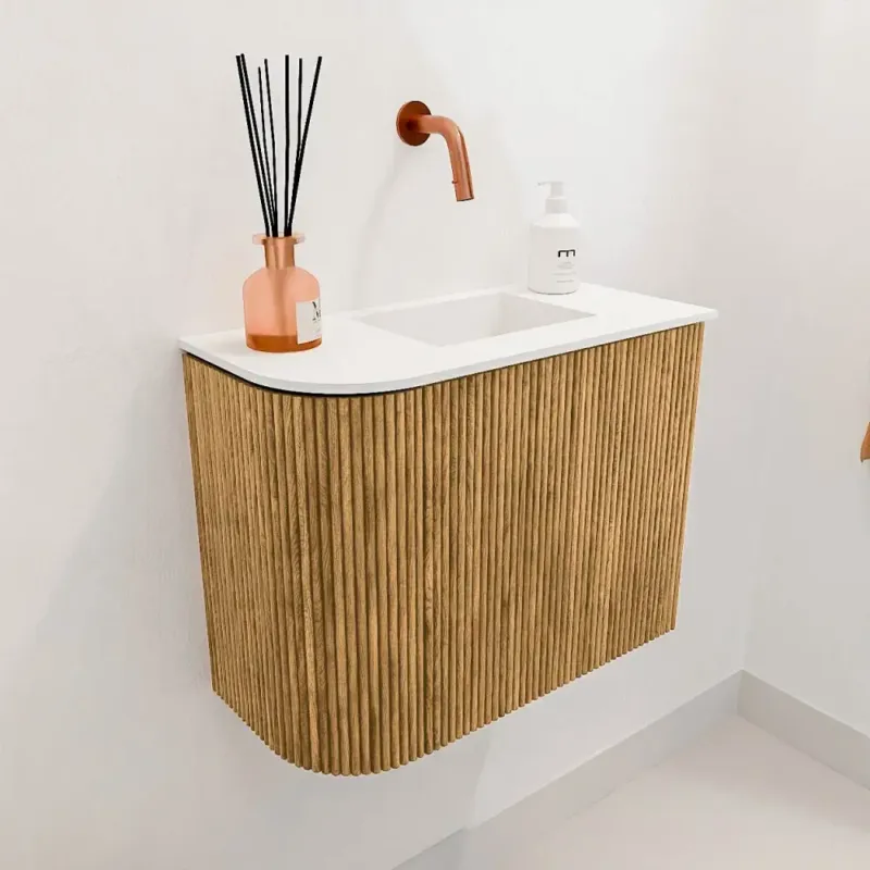 Tijdelijk Beschikbaar Mondiaz Joya 50cm toiletmeubel ronding links oak met wastafel faye rechts zonder kraangat talc