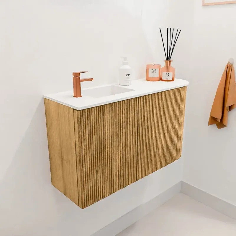 Mondiaz Joya 70cm toiletmeubel ronding rechts oak met wastafel faye links 1 kraangat talc Veilige Betaling
