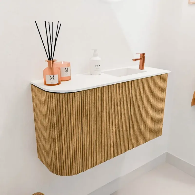 Bestseller Mondiaz Joya 70cm toiletmeubel ronding links oak met wastafel faye rechts 1 kraangat talc