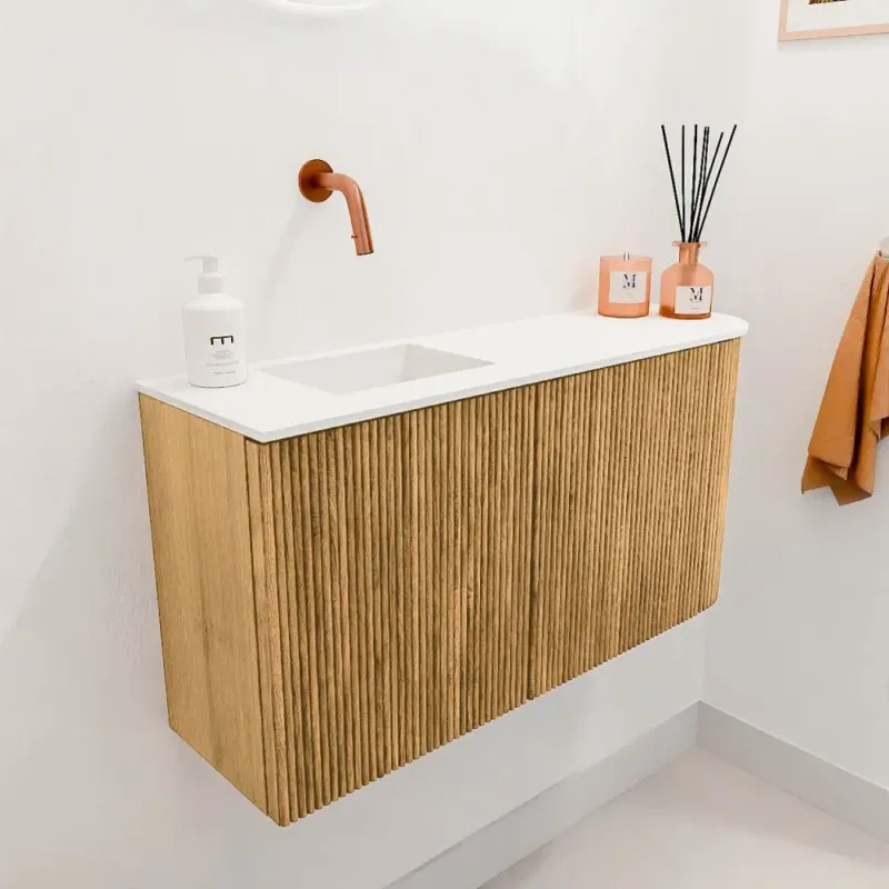 Alleen Vandaag Mondiaz Joya 80cm toiletmeubel ronding rechts oak met wastafel faye links zonder kraangat talc