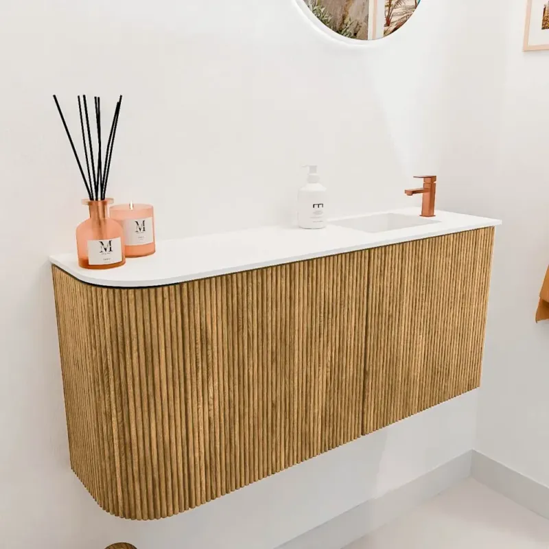 Nieuw Mondiaz Joya 90cm toiletmeubel ronding links oak met wastafel faye rechts 1 kraangat talc