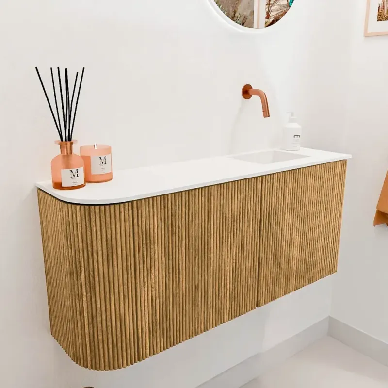 Veilige Betaling Mondiaz Joya 90cm toiletmeubel ronding links oak met wastafel faye rechts zonder kraangat talc