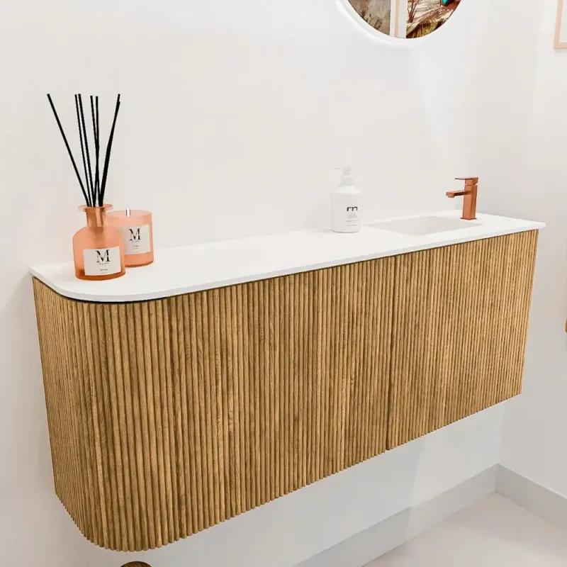 Mondiaz Joya 100cm toiletmeubel ronding links oak met wastafel faye rechts 1 kraangat talc Actieprijs