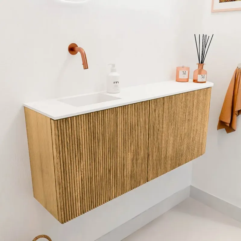 Meest Verkocht Mondiaz Joya 100cm toiletmeubel ronding rechts oak met wastafel faye links zonder kraangat talc