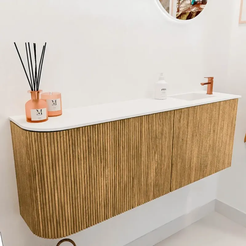 Mondiaz Joya 110cm toiletmeubel ronding links oak met wastafel faye rechts 1 kraangat talc Alleen Vandaag
