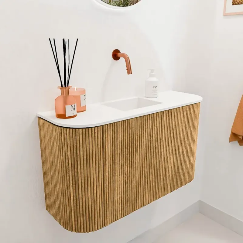 Mondiaz Joya 75cm toiletmeubel ronding links/rechts oak met wastafel faye midden zonder kraangat talc Express Levering