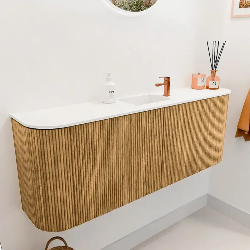 Speciale Aanbieding Mondiaz Joya 115cm toiletmeubel ronding links/rechts oak met wastafel faye midden 1 kraangat talc