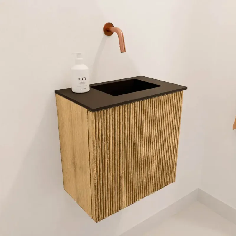 Hete Deal Mondiaz Joya 40cm toiletmeubel oak met wastafel faye rechts zonder kraangat urban