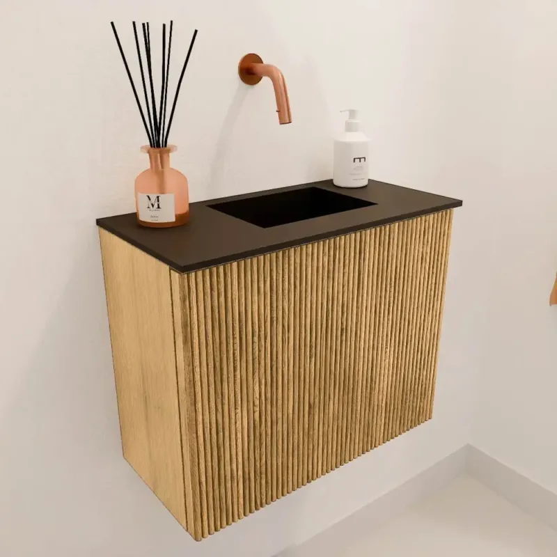 Mondiaz Joya 50cm toiletmeubel oak met wastafel faye rechts zonder kraangat urban Gereduceerde Prijs