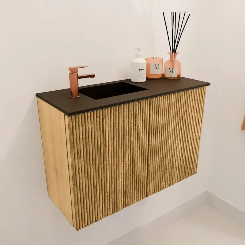 Mondiaz Joya 60cm toiletmeubel oak met wastafel faye links 1 kraangat urban Flitsaanbieding