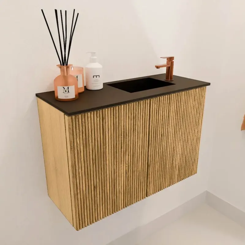 Op = Op Mondiaz Joya 60cm toiletmeubel oak met wastafel faye rechts 1 kraangat urban