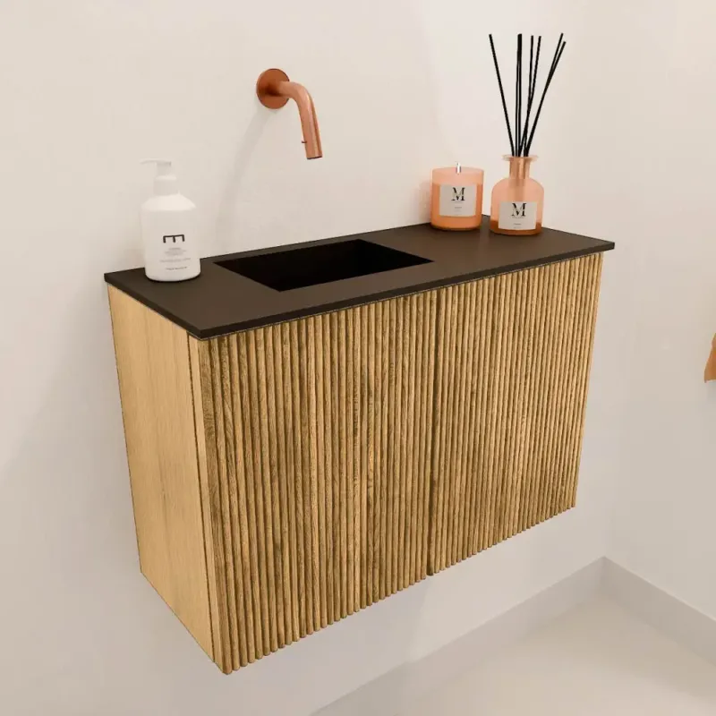 Mondiaz Joya 60cm toiletmeubel oak met wastafel faye links zonder kraangat urban Laatste Kans