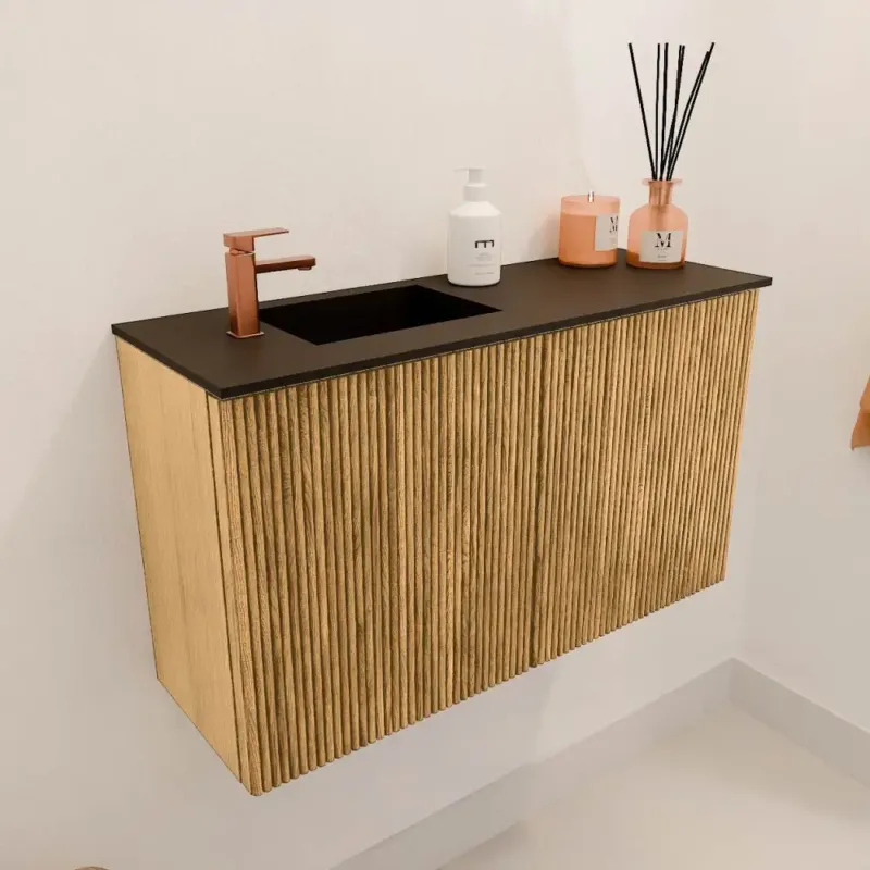 Snelle Levering Mondiaz Joya 70cm toiletmeubel oak met wastafel faye links 1 kraangat urban