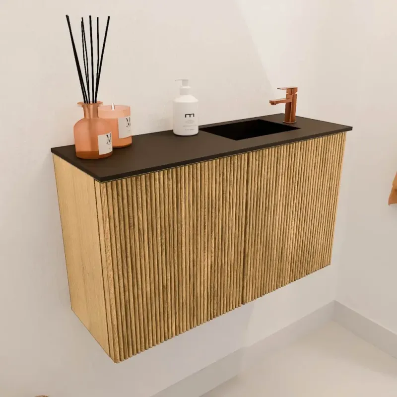 Rechtstreeks Van De Fabrikant Mondiaz Joya 70cm toiletmeubel oak met wastafel faye rechts 1 kraangat urban