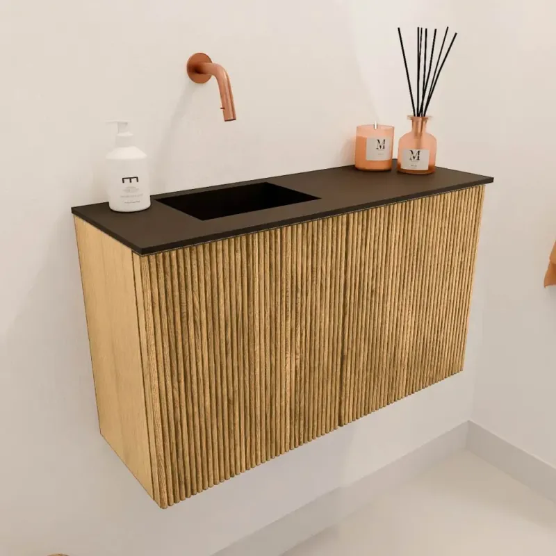 Mondiaz Joya 70cm toiletmeubel oak met wastafel faye links zonder kraangat urban Weekendaanbieding