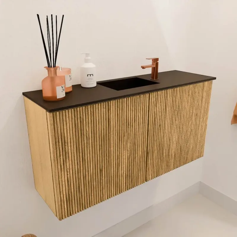 Fabrieksprijs Mondiaz Joya 80cm toiletmeubel oak met wastafel faye midden 1 kraangat urban
