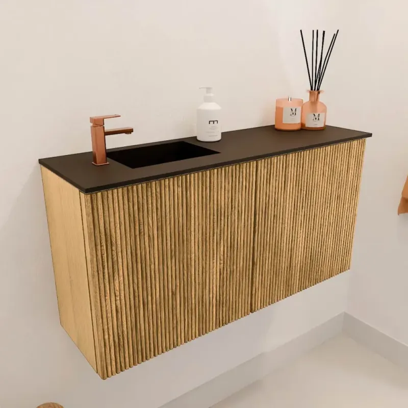 Koop Vandaag Mondiaz Joya 80cm toiletmeubel oak met wastafel faye links 1 kraangat urban