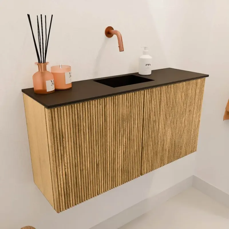 Alleen Vandaag Mondiaz Joya 80cm toiletmeubel oak met wastafel faye midden zonder kraangat urban