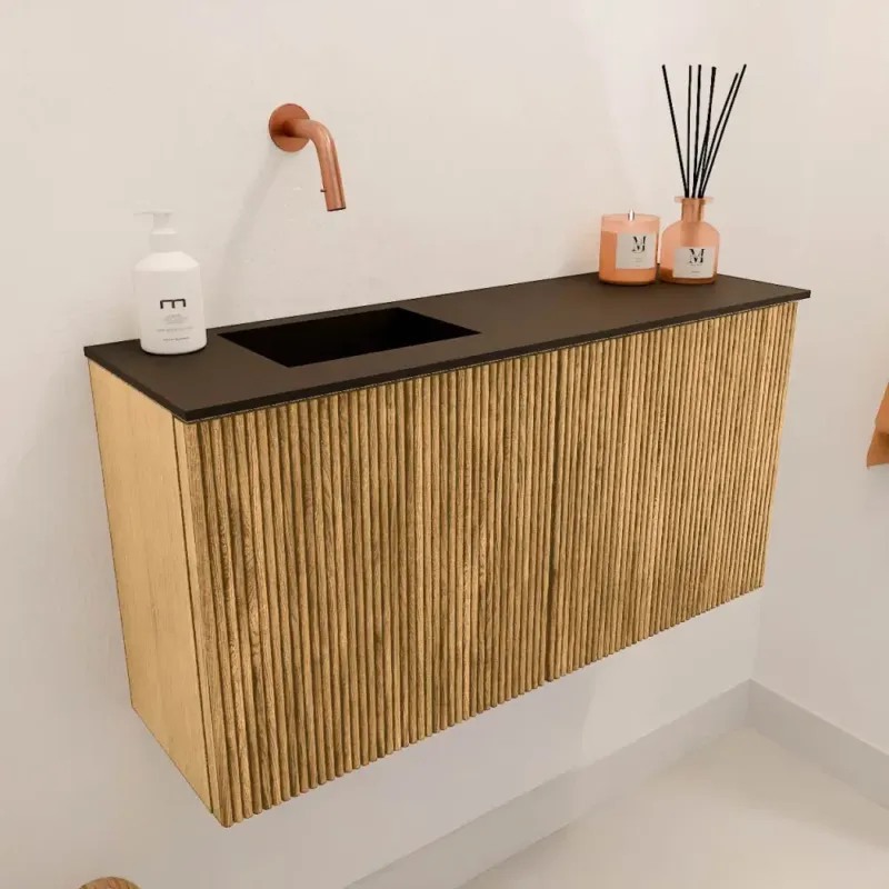 Mondiaz Joya 80cm toiletmeubel oak met wastafel faye links zonder kraangat urban Superprijs