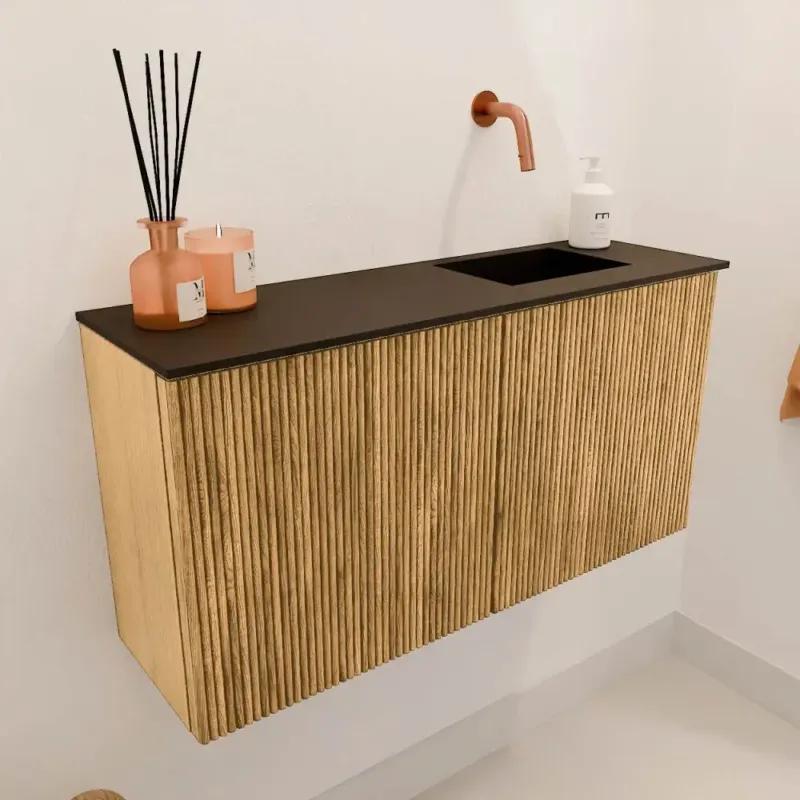 Mondiaz Joya 80cm toiletmeubel oak met wastafel faye rechts zonder kraangat urban Lage Prijs