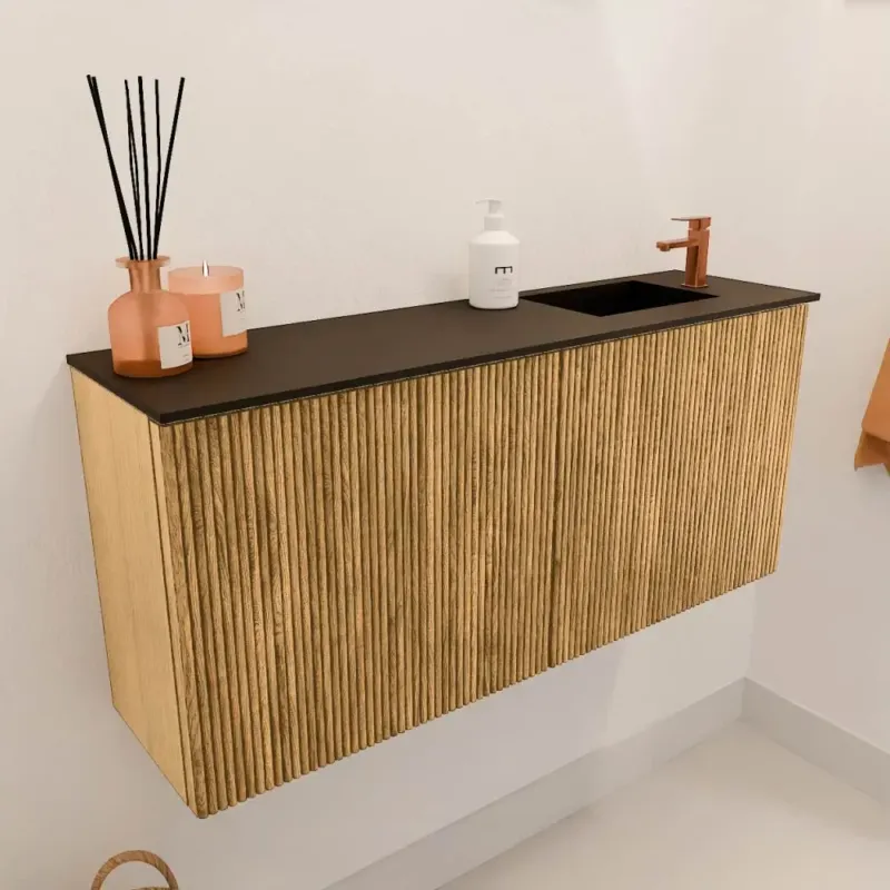 Gecertificeerd Mondiaz Joya 90cm toiletmeubel oak met wastafel faye rechts 1 kraangat urban