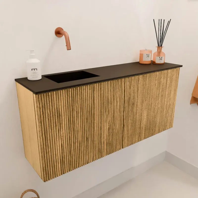 Mondiaz Joya 90cm toiletmeubel oak met wastafel faye links zonder kraangat urban Meest Verkocht
